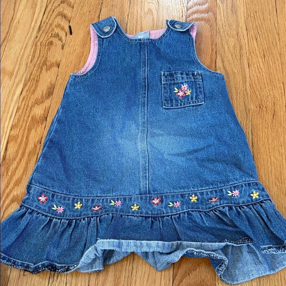 Denim Dress with Floral Embroidery